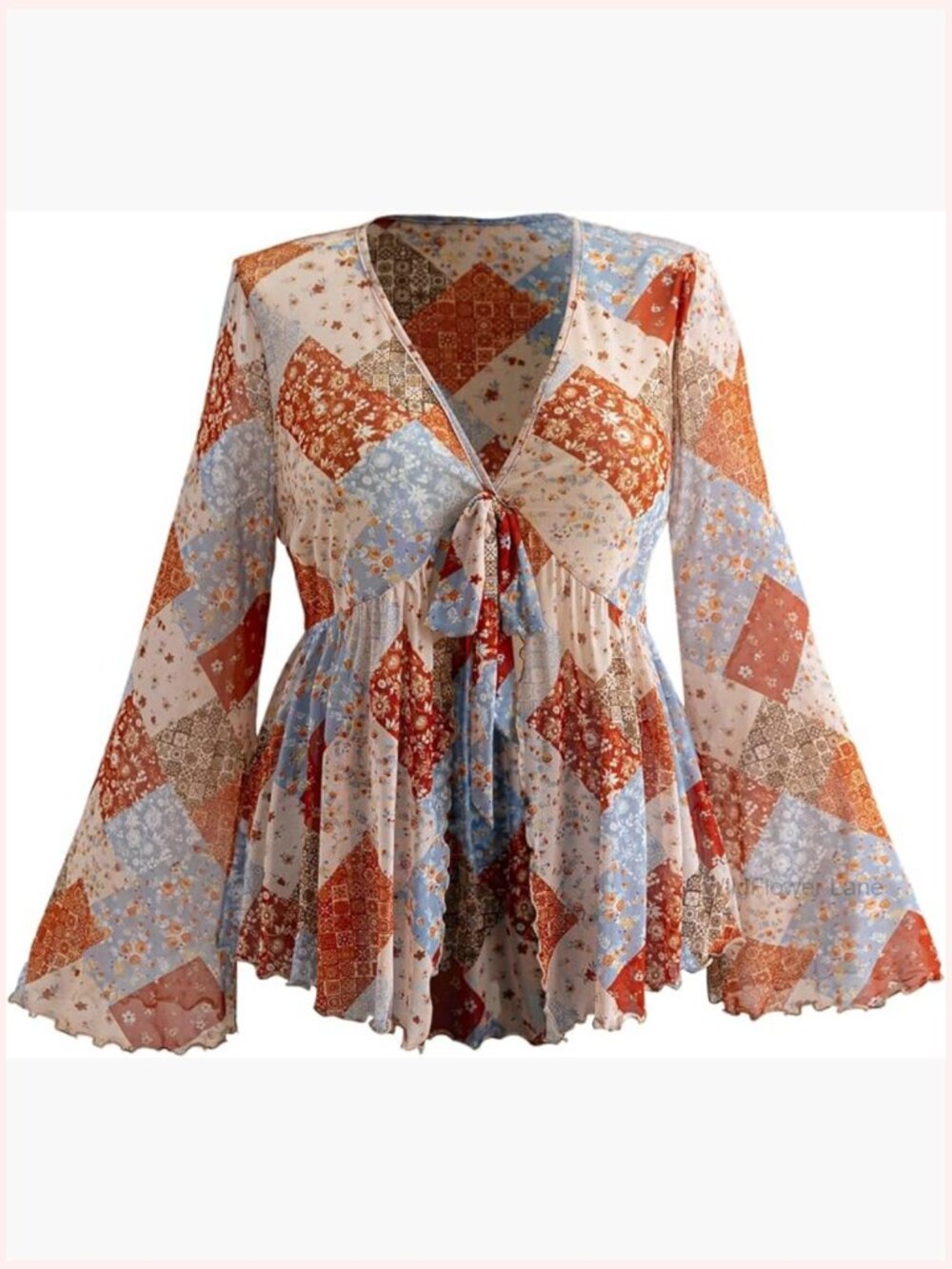 Plus Size Bell Sleeve Boho Peplum Top Blouse Tie Front